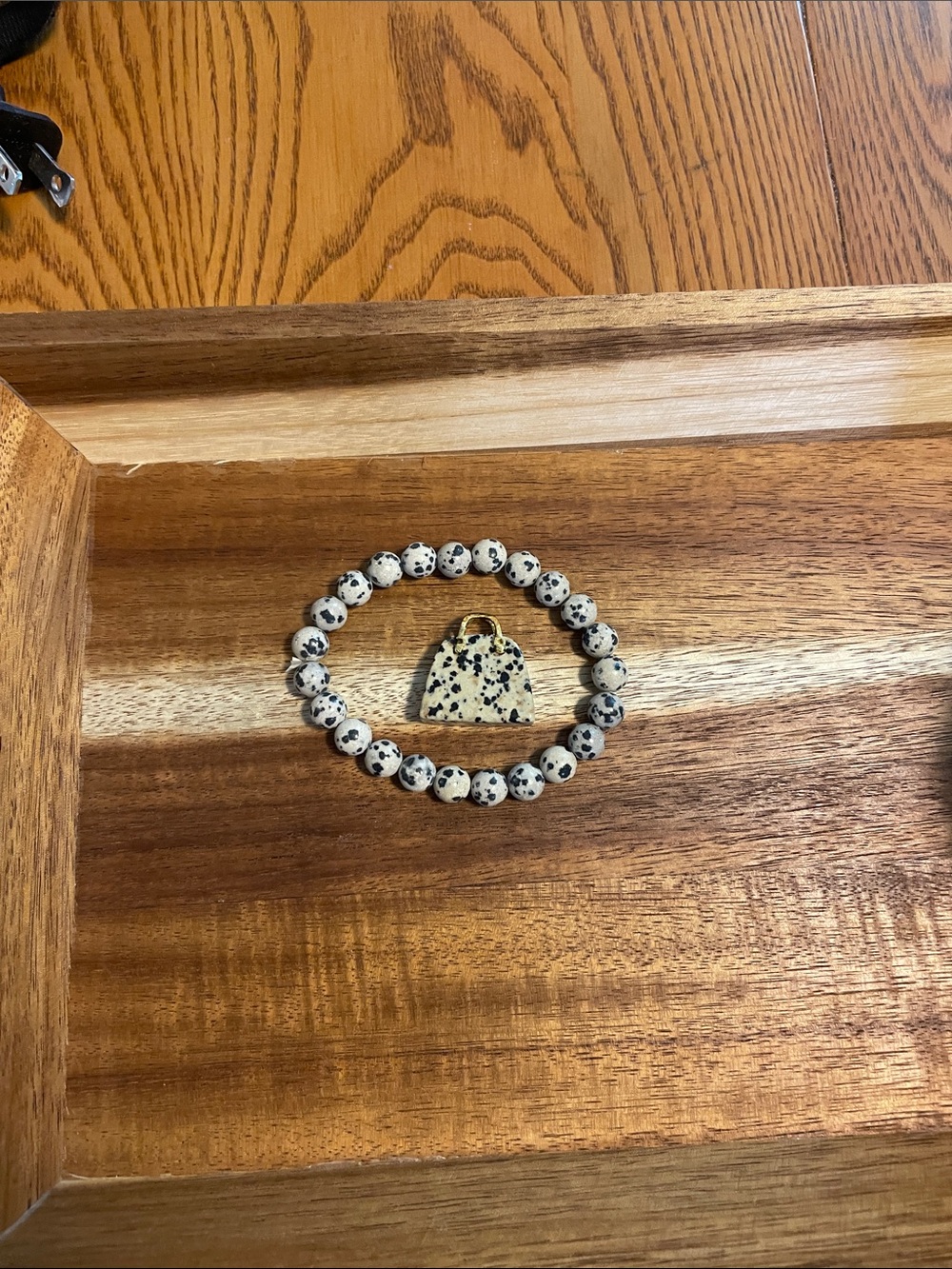 Dalmatian Jasper Beaded Bracelet with Gold Accent